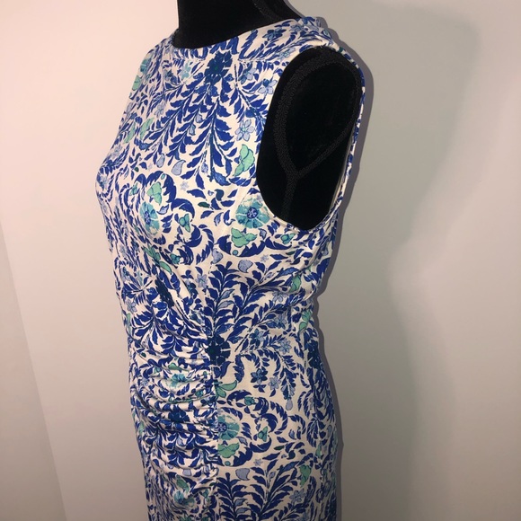 Tory Burch Akira Silk Floral Logo Ruched Dress L - Picture 7 of 11